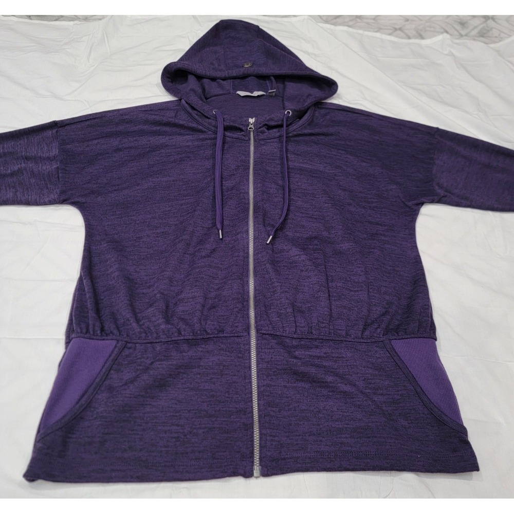 Athleta Full Zip Hoodie Sweatshirt Womens Large Purple Thumbholes Pockets EUC - Picture 2 of 16